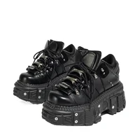 Gothic Dark Platform Thick Bottom Punk Metal Height-Increasing Leather Women's Small Rock Lace-up Rivet Shoes 1