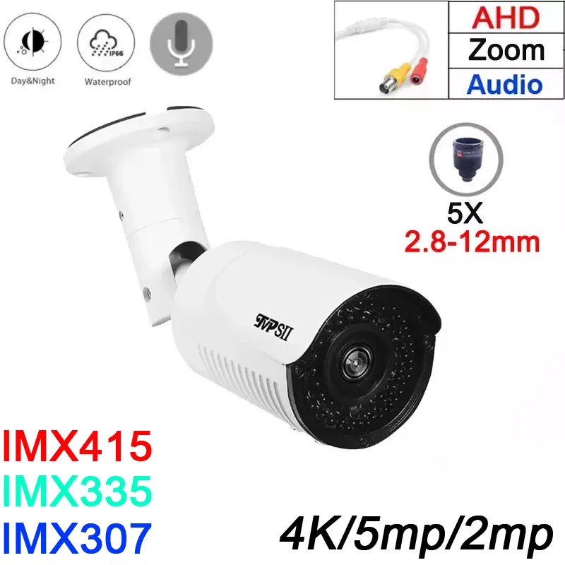 

4K 8mp,5mp,4mp,2mp 1080P Metal Outdoor Waterproof Audio 42pcs Infrared Leds 5X Varifocal Zoom Lens AHD Security CCTV Camera