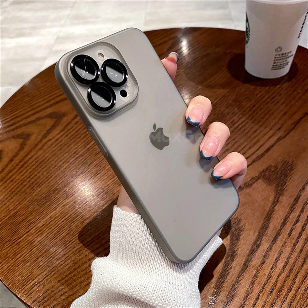 Luxury Translucent Ultra Thin Matte Case For iPhone 13 12 11 Pro Max Metal Glass Camera Protector Ring Hard Cover Coque Skin iphone 11 Pro Max leather case