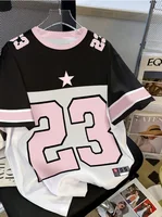 Summer Fashionable Letter NO.23 Print Round Neck Women's Basic T-Shirt Short Sleeve Men's T-shirt Tops Tee 3