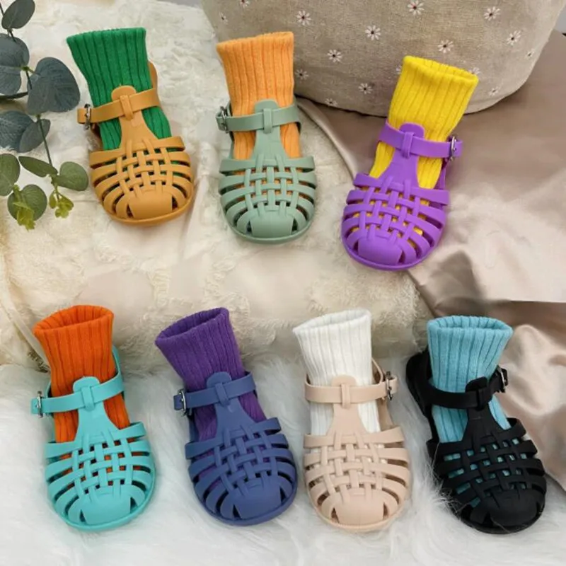 Summer Solid Color Girls Boys Sandals Children Flat Shoes Toddler Baby Sandals Kids Casual Hollow Out Beach Shoes