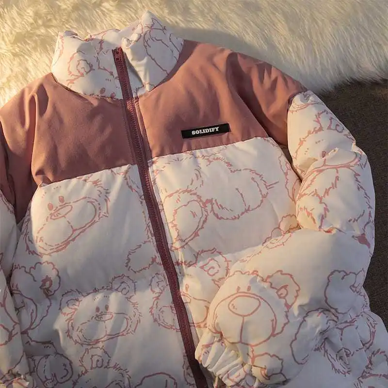 Женская и мужская зимняя куртка с мультяшным принтом