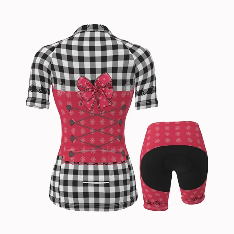 Women Cycling Jersey Set Bow Plaid Shirt Road Bike Jersey Breathable Mtb Wear Clothing Cycling Shorts Kit