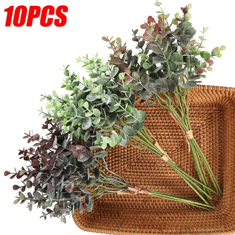 

Artificial Plants Eucalyptus Leaves Green Fake Plant Plastic Leaf Branches Green Stem Wedding Party Outdoor Garden Decorations