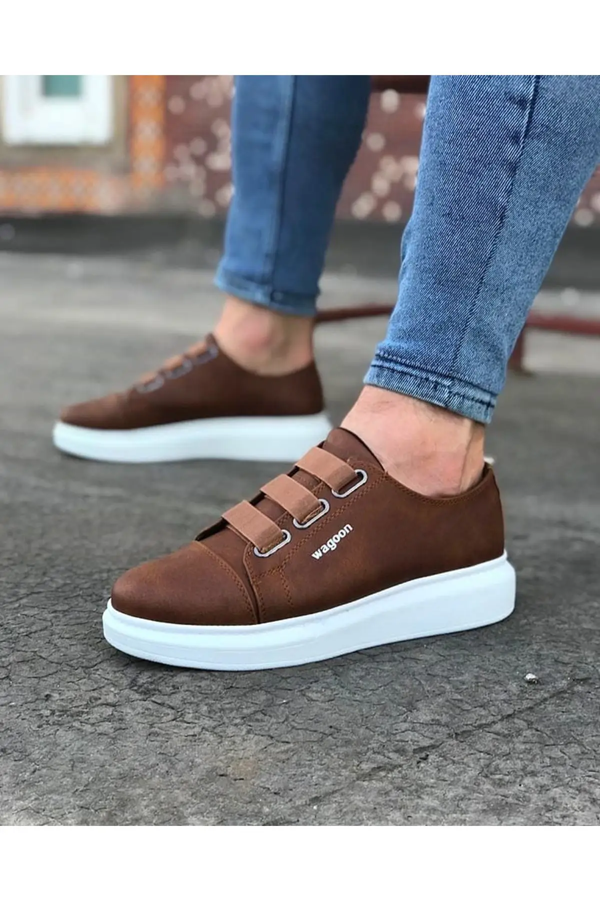 

Wagon Men's Sneakers Sport Shoes Tan White Lace Up Closure Faux Leather Spring and Autumn Seasons Comfortable Slip On In 2022 Fashion Wedding Orthopedic Suit Unisex Light Odorless Breathable WG026
