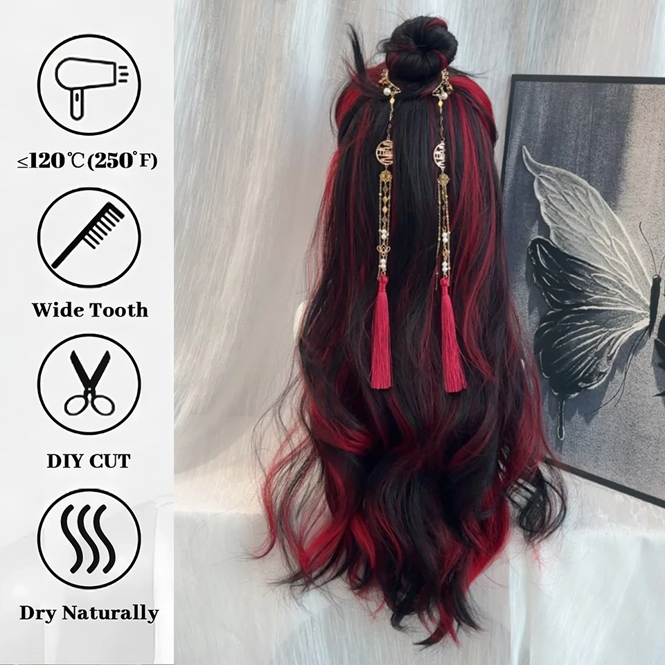 Synthetic Black Red Highlight Wig for Women