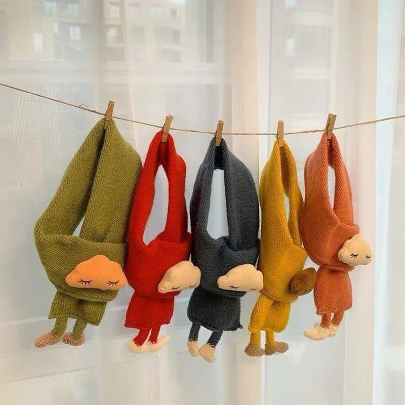 Cute Clouds Children Scarf Cartoon Solid Color Knitted Woolen Scarves for Baby Boys Girls Winter Thick Warm Kids Neckerchief