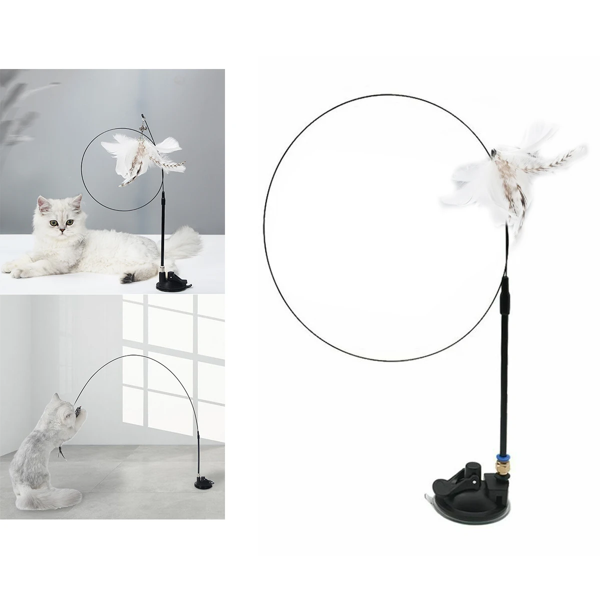 

Cat Self Hi Wire Feather Tease Cat Rods Suction Cup Feather Fixed Interactive Cat Toys Bell Tease Cat Rods