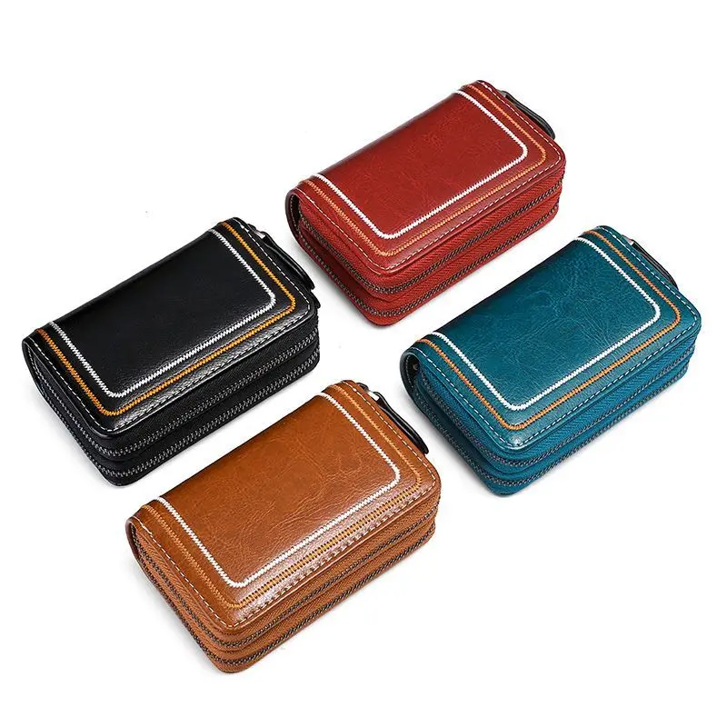 

Genuine Leather Key Bag Female Trend Embroidery Double-layer Large Capacity High-grade Card Bag Cowhide Home Car Keys Key Bag