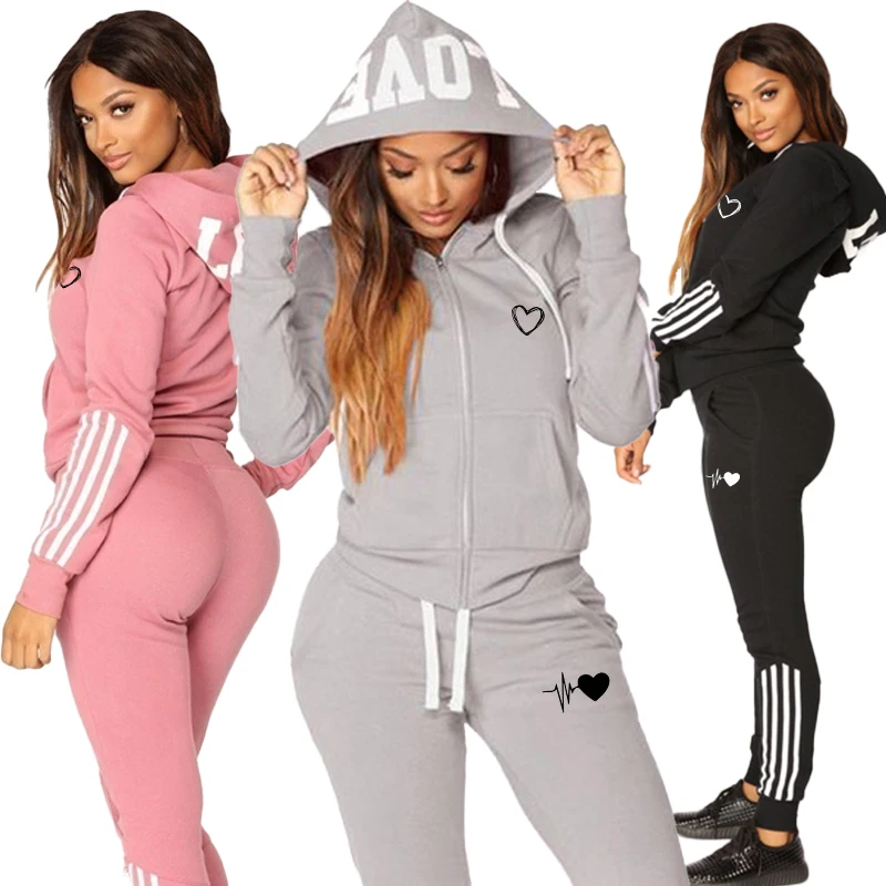 women s solid color three color hoodie sports top fashionable women s hoodie pullover slim fit hooded jogging hoodie New Women's Sports Set Three Stripe Printed Long Sleeve Zipper Sweater and Sports Pants Women's Sexy Slim Fit Sports Jogging Set