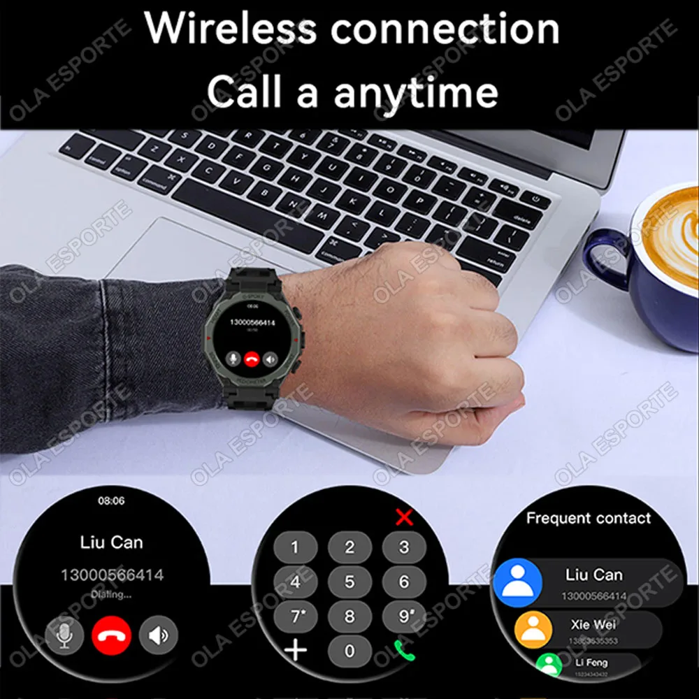 2025 LED Flashligt Outdoor Sport Smart Watch Men Health Monitor HD BT Call GPS Tracker Waterproof Military Bracelets Smartwatch 2