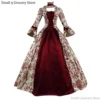 Women Lace-Up Medieval Dress Ruffles Bow Vintage Victorian Carnival Maxi Dress Patchwork Floral Female Fairy Long Dress 5
