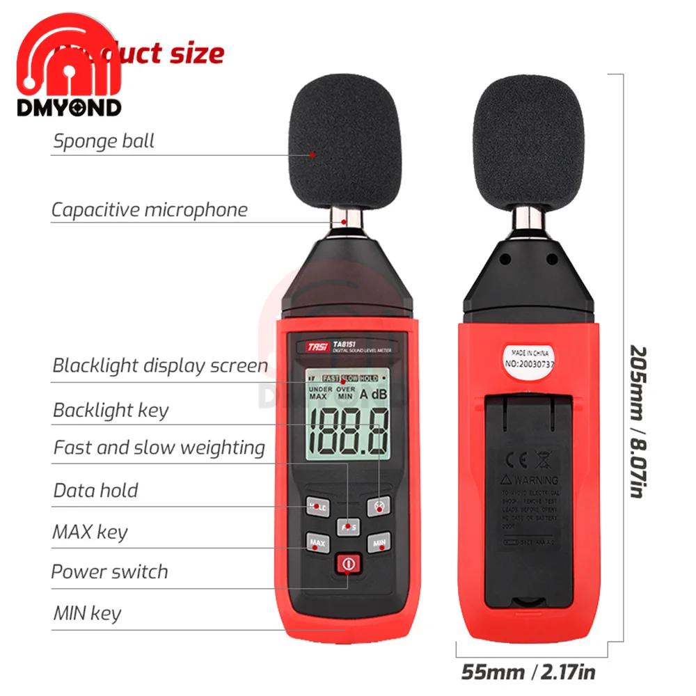 TA8151 Handheld Digital Meter Noise Tester Sound Detector Decibel Monitor 30-130dB Audio Measuring Instrument Alarm Noise Tester