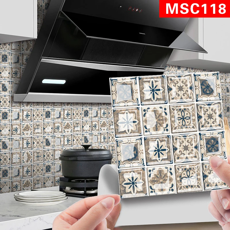 Adesivi Per Piastrelle PVC Impermeabili - 20 Pezzi 10x10 Cm, Stile Marocchino Retrò, Decorazione Cucina E Bagno Fai-Da-Te