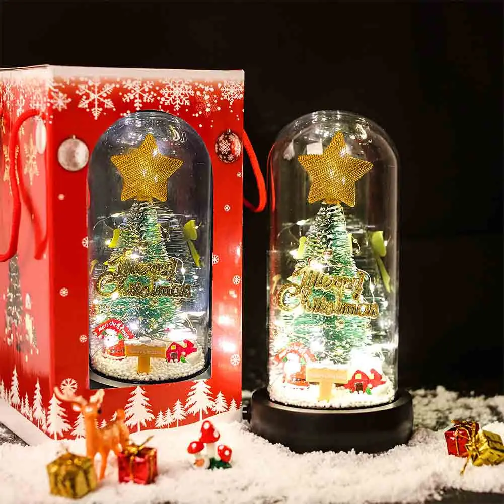 

LED Christmas Tree in Glass Dome Santa Claus Xmas Tree Desktop Decorations with LED String Light Xmas Gift for Kids Girls Boys
