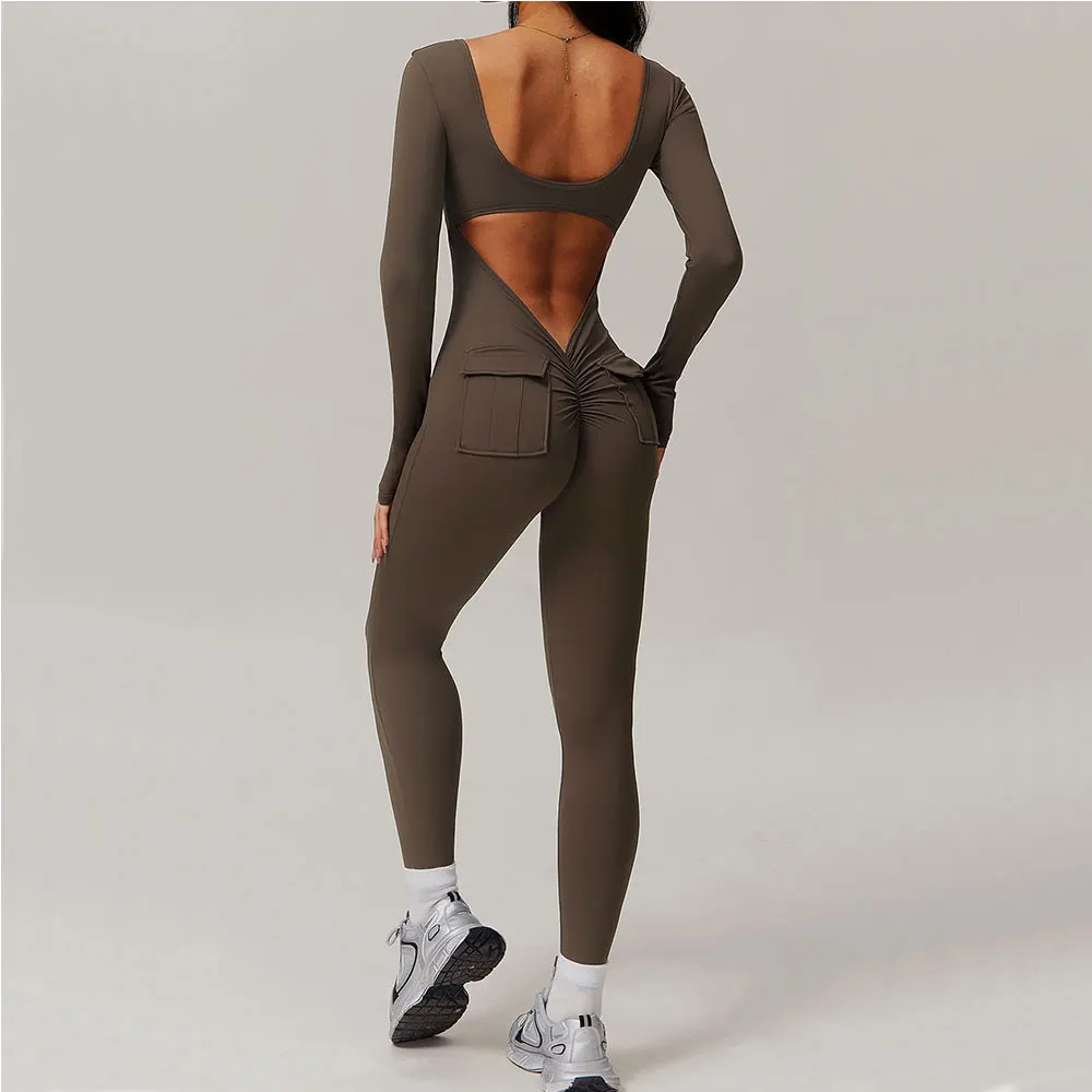 Women Sexy Back V Jumpsuit Gym Yoga Fitness Set