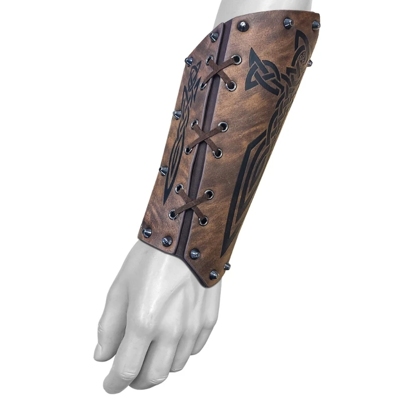 

2024 New Vintage Renaissances Arm Guards Bracer Embossed Norse Symbol Faux Leather Arm Armors Cosplay Costume Prop