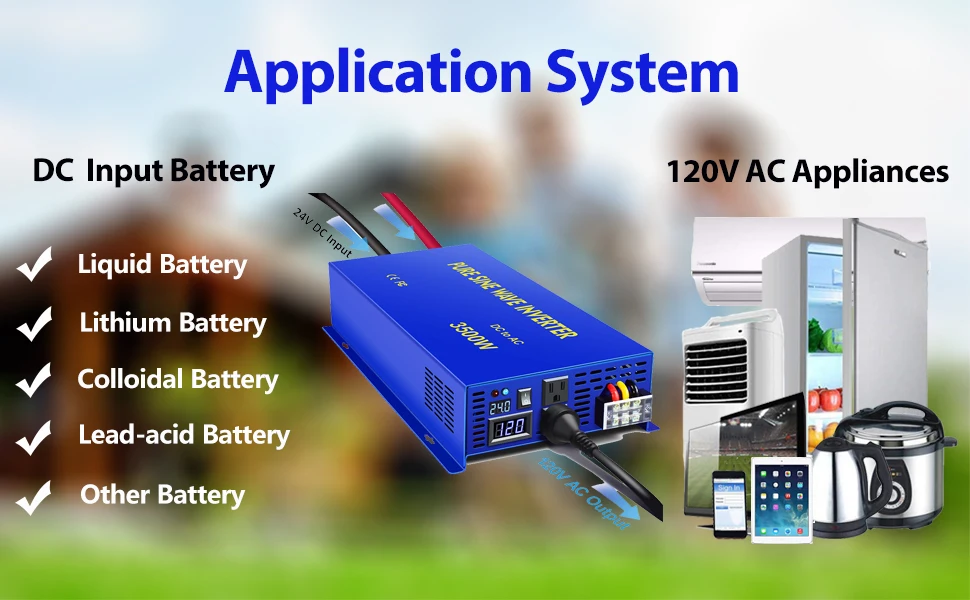 Description Picture 3 of item3500W Pure Sine Wave Solar Inverter 24V 220V Solar Panel Generator  Power Inverter 12V/36V/48V DC to 100V/120V/240V AC Converter