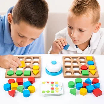 1set Wooden Geometric Shape Matching Building Blocks, Tabletop Competitive Game To Train Children's Thinking Skills Halloween Ch 1