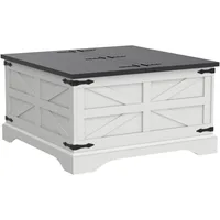 Farmhouse Coffee Table,Square Wood Center Table with Large Hidden Storage Compartment,Rustic Cocktail Table with Hinged Lift Top 1