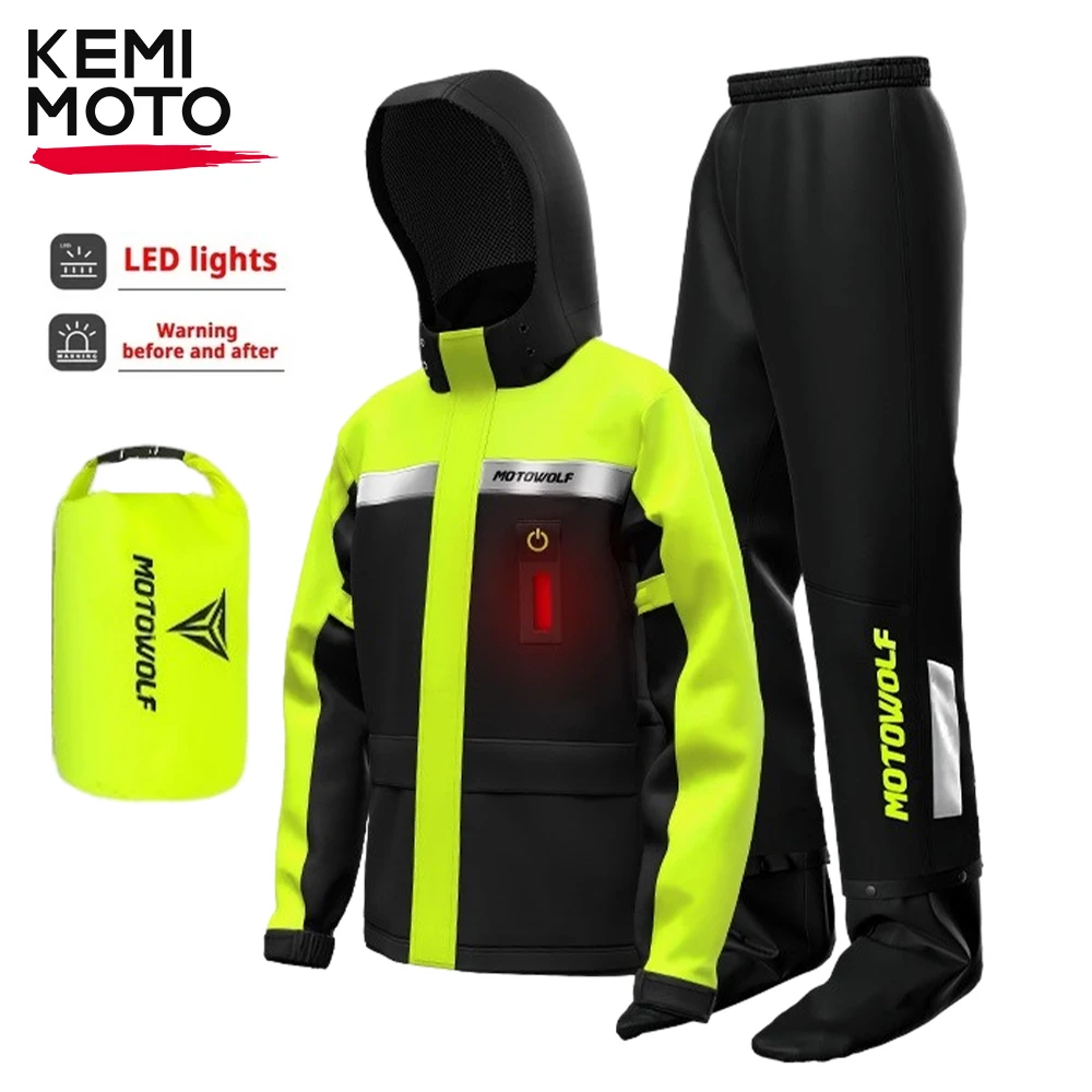 Summer Motorcycle Raincoat Rain Jacket Pants LED Alert Split Suit Rainstorm Waterproof Reflective Impermeable for Outdoor Riding motorcycle raincoat motorcycle jacket raincoat suit bike raincoat