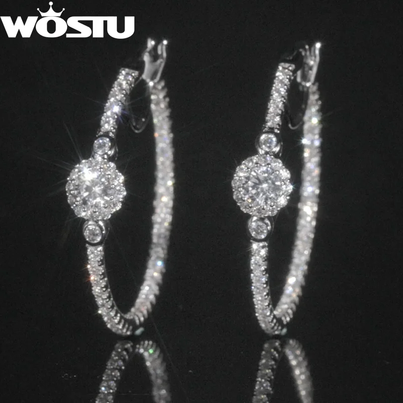 WOSTU enormi orecchini a cerchio da 30mm Bling AAA zircone argento orecchini alla moda Set sfuso con ciondolo gioielli da sposa regalo per le donne  36