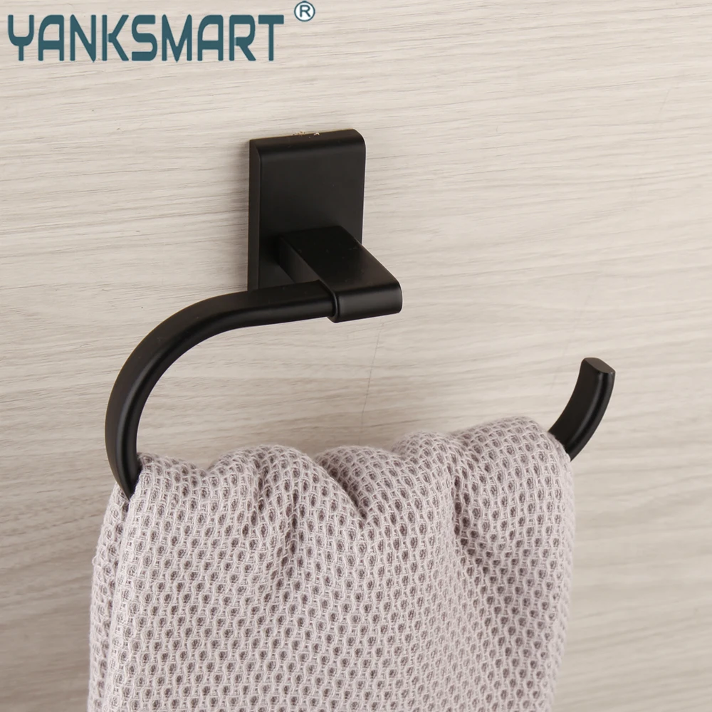YANKSMART Matte Black Hand Towel Rack Self Bathroom Towel Hand Towel Holder Bar Stick on Wall Stainless Steel