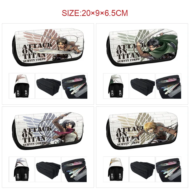 

Eren Jäger Mikasa Ackerman Levi Double Layer Large Capacity Pencilcase Oxford Canvas Pencil Box School Office Pen Bag 1974