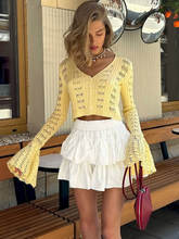 Knitwear Hollow Out Sweater Cardigan V-Neck Cropped Top