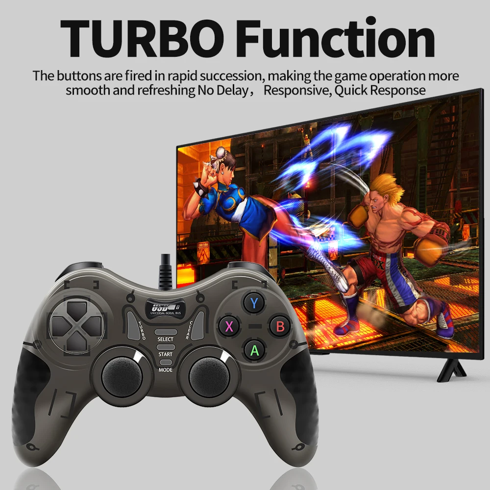 Wired Game Controller With 360° 3D Joystick For PS3/PS2/PS1/Steam/Game Console/TV/Laptop Gamepad With Vibration &Turbo Function - 5