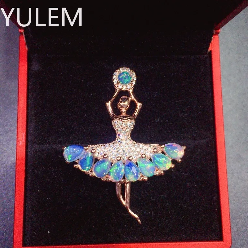 

YULEM Natural Opal with Ballet Dancer White Fire Opal Water Drop Pendant Necklace Dainty Chain Necklaces For Women