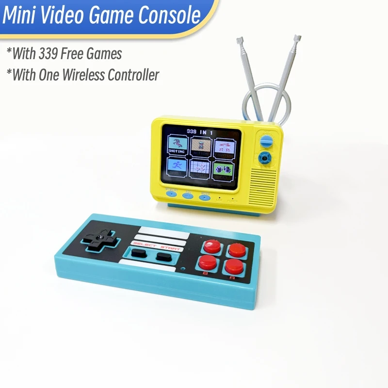 GV300S TV Style Mini Retro Video Game Console 3.0 inch Screen With One Wireless Controllers 339 Free Games Table Portable Gaming