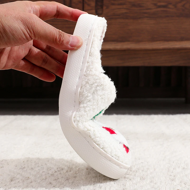 Funny Pattern Christmas Plush Slippers Women Cozy Soft Sole Furry Cotton Slippers Woman Non Slip Flat Heel Home Shoes Female