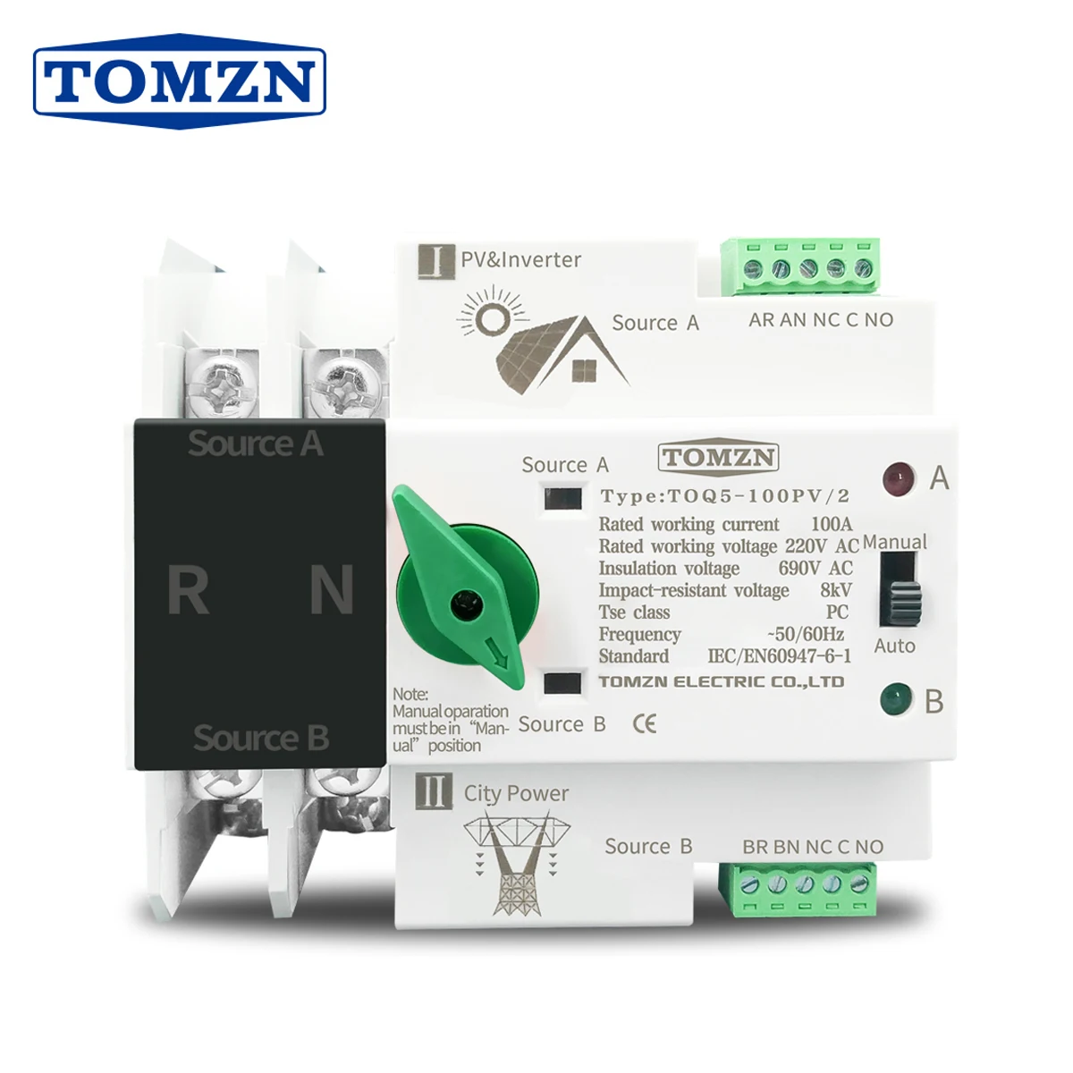 Single Phase Din Rail ATS for PV and inverter Dual Power Automatic Transfer Selector Switches Uninterrupted 2P 63A 100A 125A transfer switch
