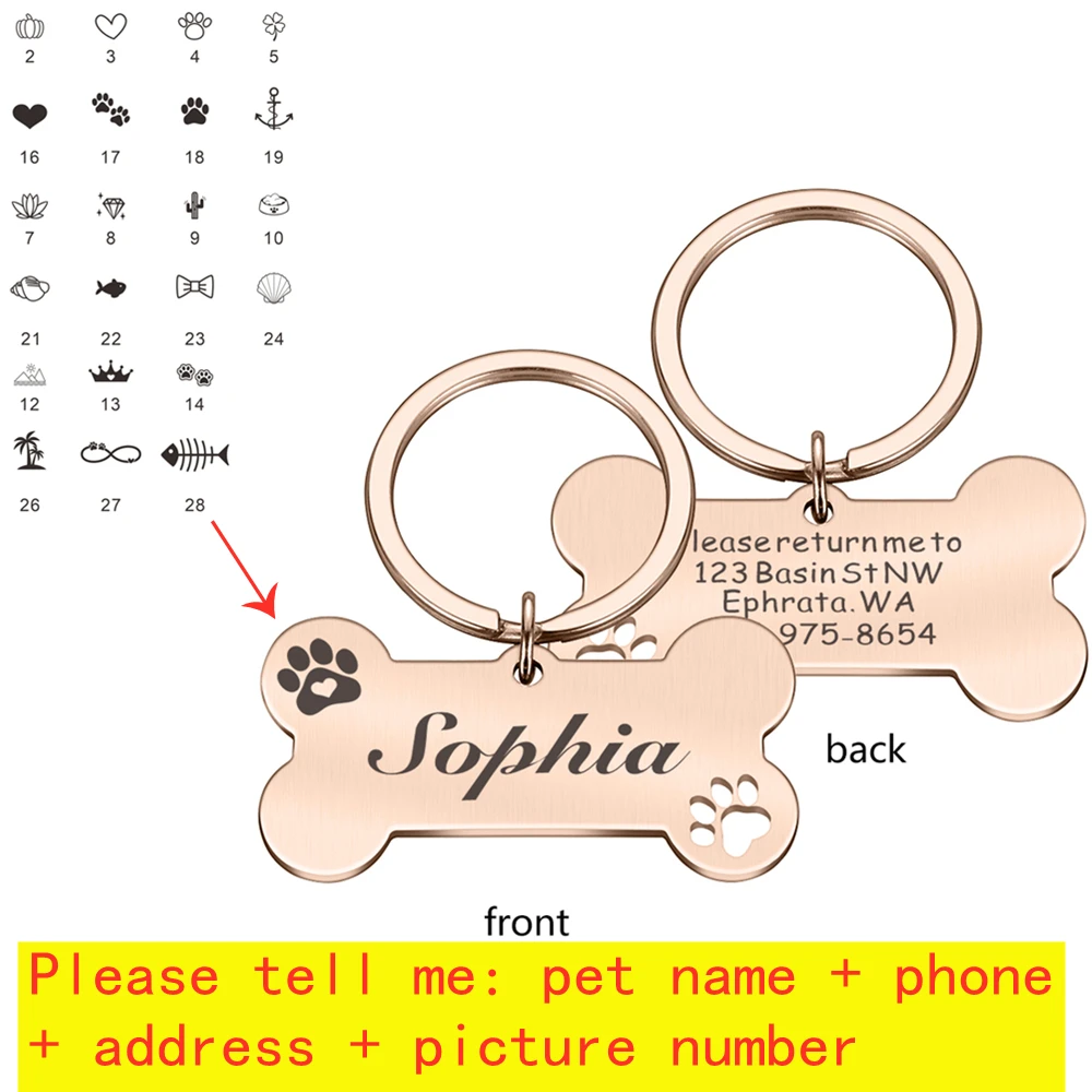 Personalized Collar Pet ID Tag Engraved Pet ID Name for Cat Puppy Dog Tag Pendant Keyring Bone Tag Pet Accessories Dropshipping 