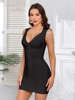 Robe de soirée moulante BEAUKEY de luxe, sexy, à décolleté plongeant en V, à rayures, mini, pour célébrités, en tricot élastique 3
