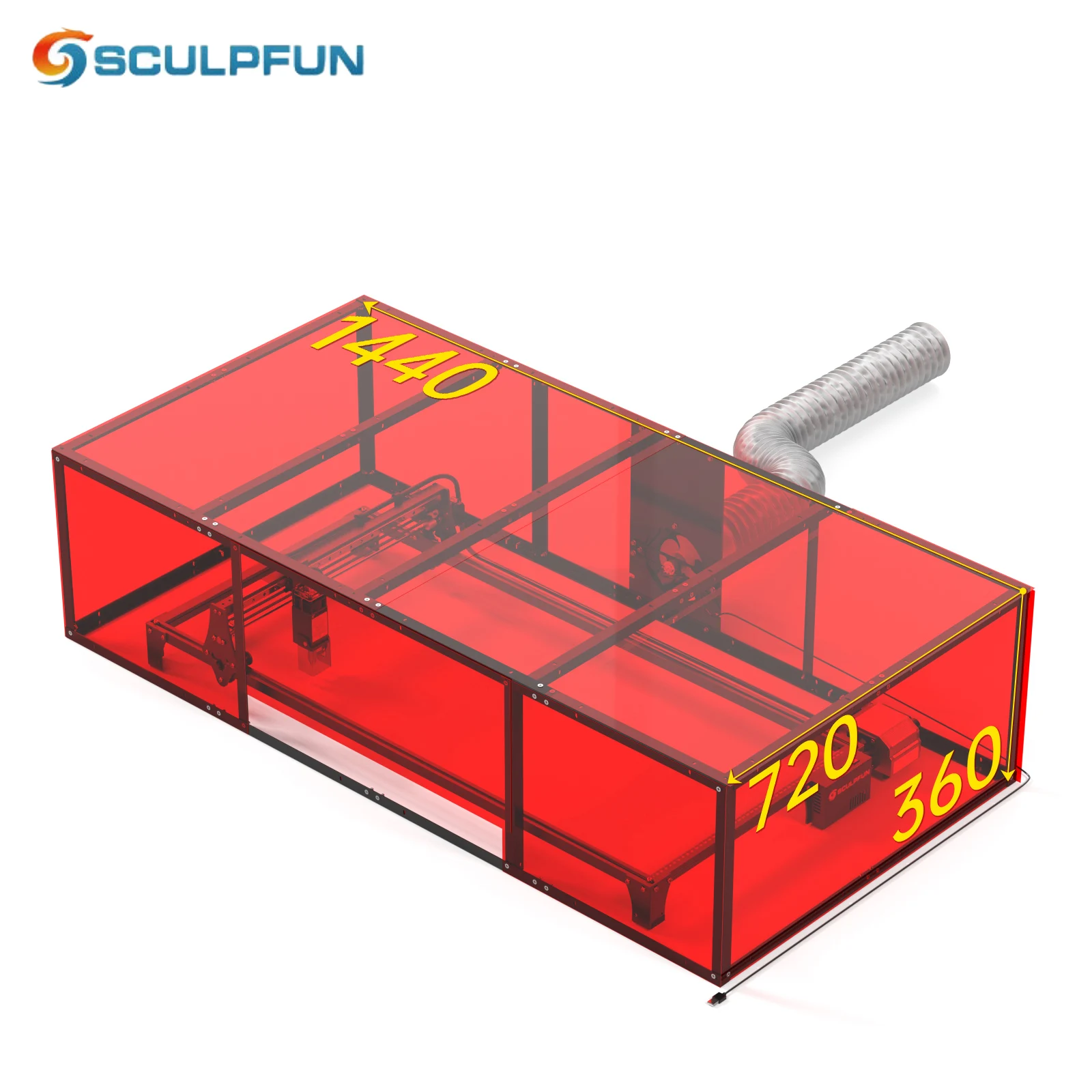 

SCULPFUN 1440x720x360mm laser engraving machine Enclosure Smoke Exhaust box Dust-proof box fan Metal structure Easy to install