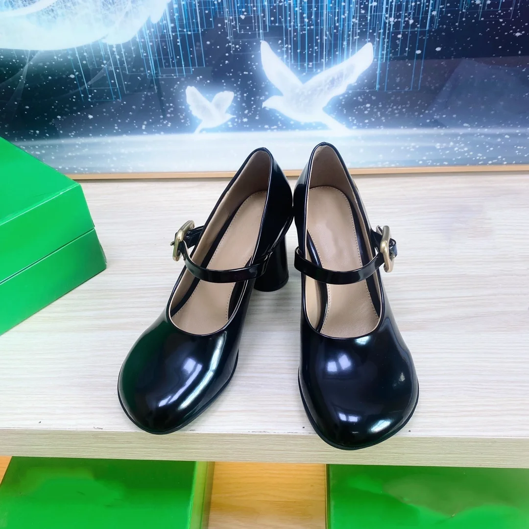 Retro genuine leather shallow cut high heels women's shoes