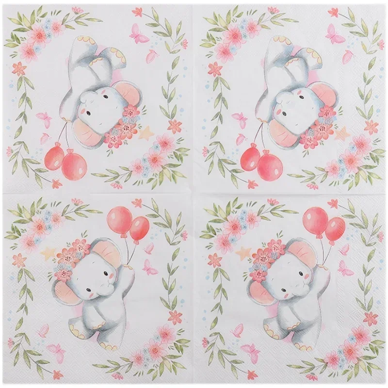 Party Tissue Paper 20pcs/pac 2-Ply Color Napkins Printed Pure Wood Pulp Cartoon Cute Little Elephant Food Grade Paper Towel