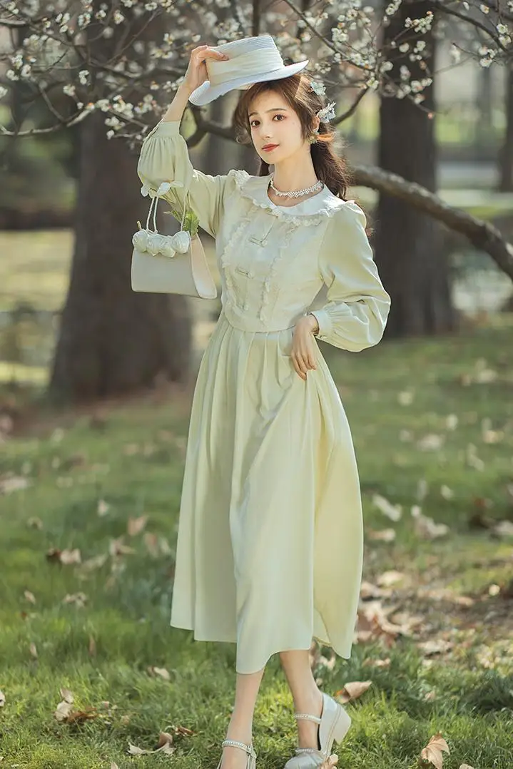 Ameri vintage dress ベージュ S Womens Corduroy Vintage Long Sleeve Dress Shirt Japanese