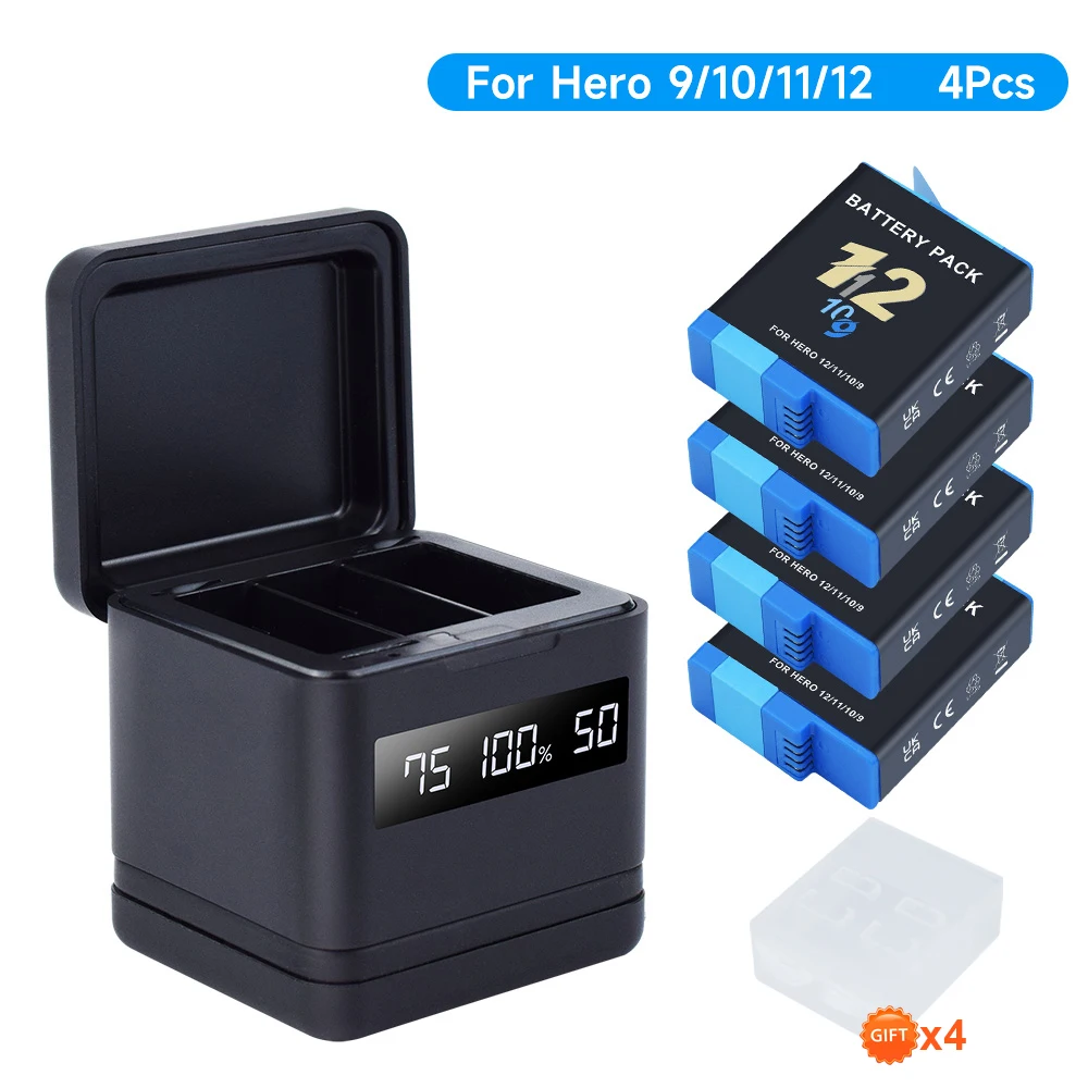 High-Capacity 2000mAh Battery with LCD Display 3-Slot Charger & Type-C Port