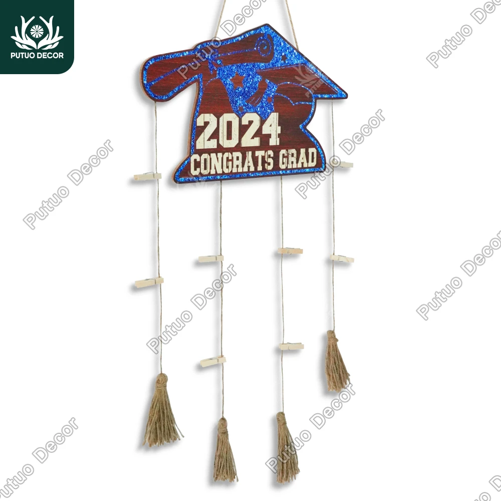 

Putuo Decor 1pc Top hat-shaped wooden hanging sign decoration, congratulatory 2024 graduates, home dormitory wall art decoration