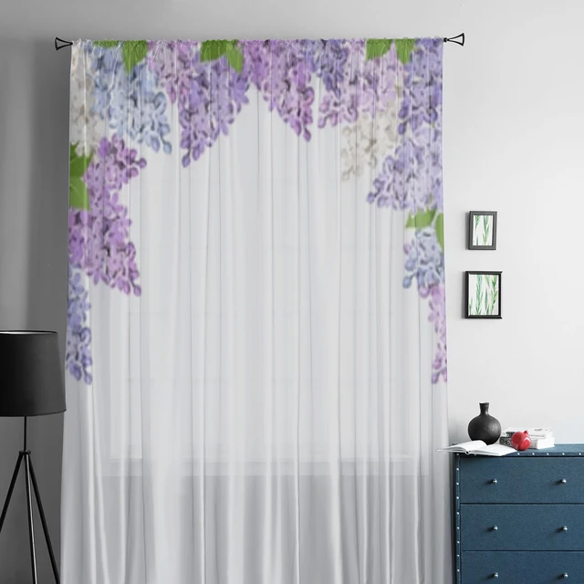 Viola blu e bianco lilla fiori tenda per finestra in Tulle per soggiorno  camera da letto Voile tende trasparenti trattamenti per la cucina tende -  AliExpress