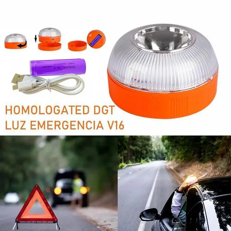 Car Strobe Light Car Emergency Beacon Light USB Rechargeable V16 Magnetic Induction Strobe Flashing Warning Light Help Flash Safety Signal Lamp