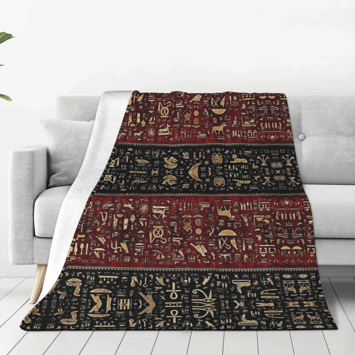 

Egyptian Hieroglyphs Knitted Blankets Flannel Ancient Egypt Lightweight Thin Throw Blanket for Airplane Travel Bedspread