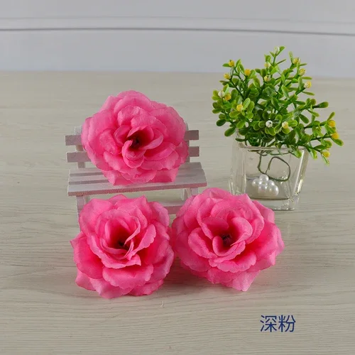 Set of 10 Red and Green Artificial Rose Flower Heads