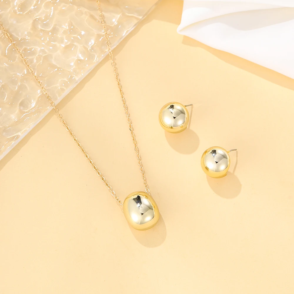 Big Light Glossy Gold Plated Metal Plastic Teardrop Waterdrop jewelry sets for Women Gift Jewelry