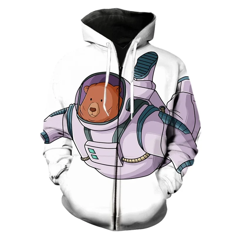 thumbnail image 1 of Sudadera con capucha y cremallera con estampado 3D de astronauta de dibujos animados creativos para hombres y mujeres, sudaderas, tops, sudaderas con capucha de gran tamaño para niños, 1 of 5