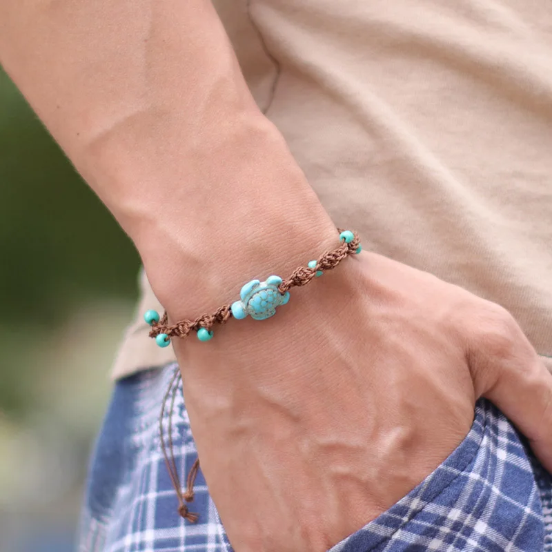 Boho Handmade Rope Bracelet Antique Turtle String Braclet For Men Women