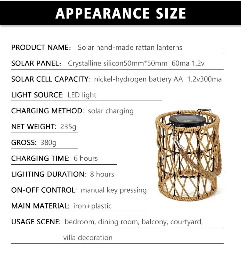 Description Picture 3 of itemOutdoor Household Villa Garden Projection Plastic Vine Woven Iron Lantern Simple and Durable Solar Energy Garden Lamp